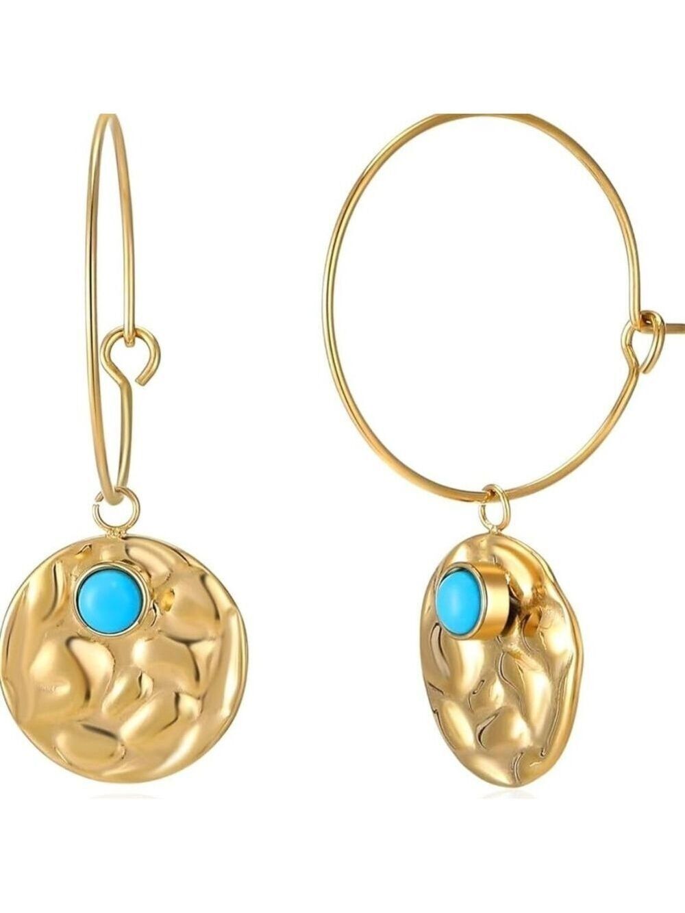 Gold and Turquoise Hoop Earrings